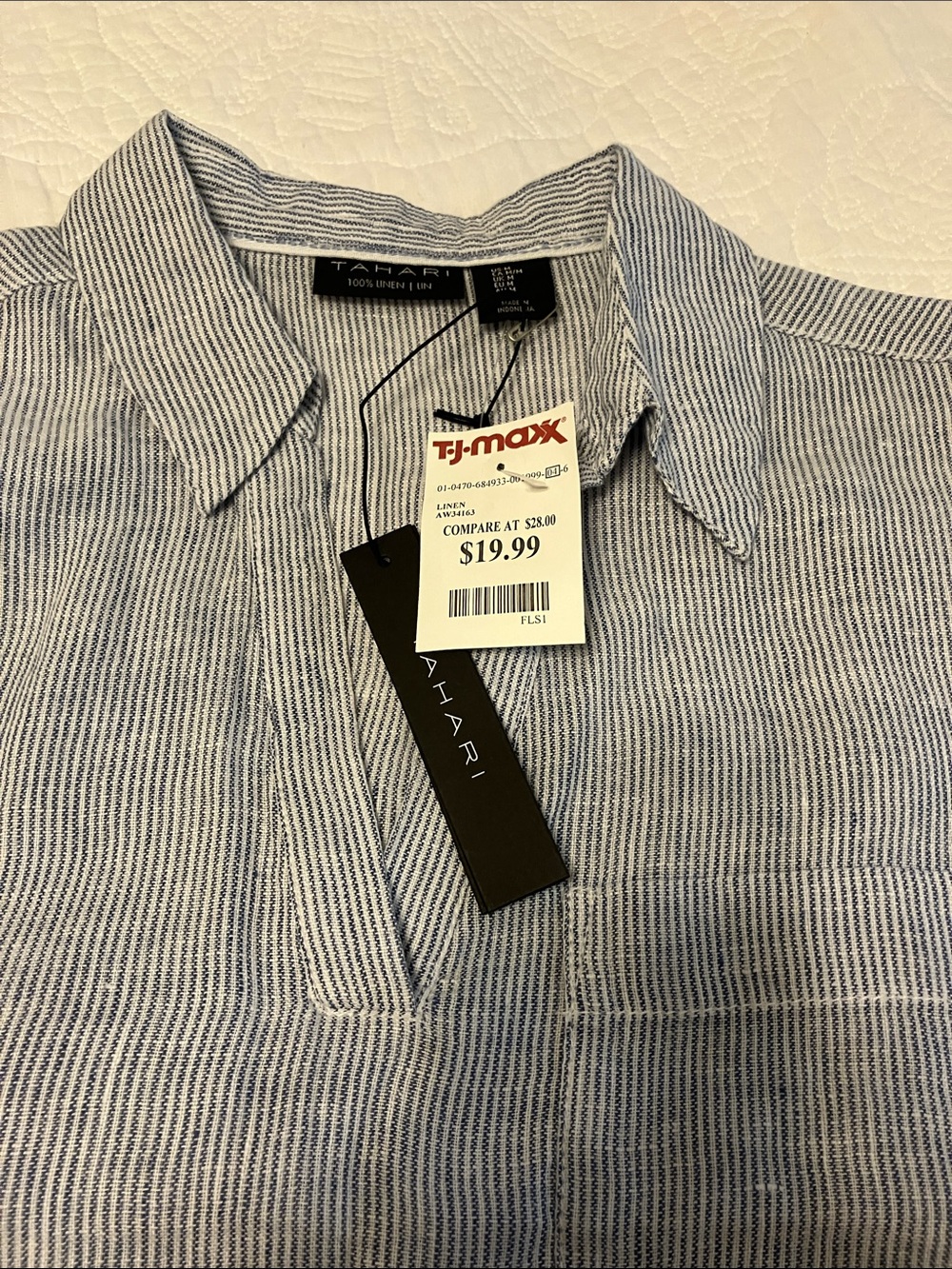 Linen-Blend Striped Polo Shirt - Blue - Picture 6 of 6